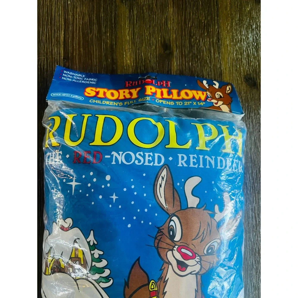 Vintage 1996 Rudolph Red-Nosed Reindeer Story Pillow New Sealed Montgomery Ward